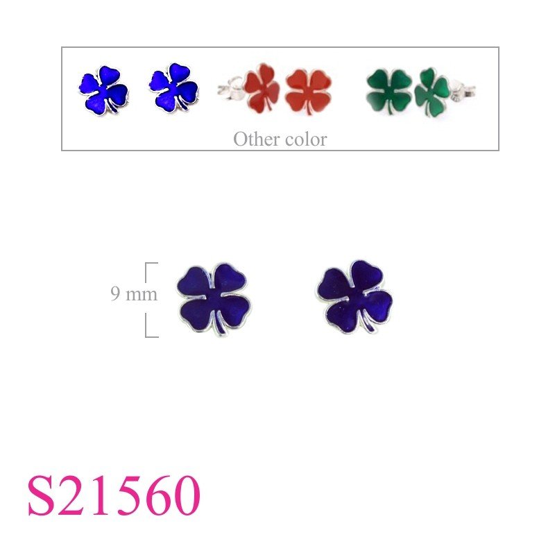 Earrings, enamel lucky clover.