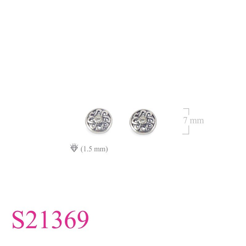 Earrings, 6.5mm round Celtic with small crystal.