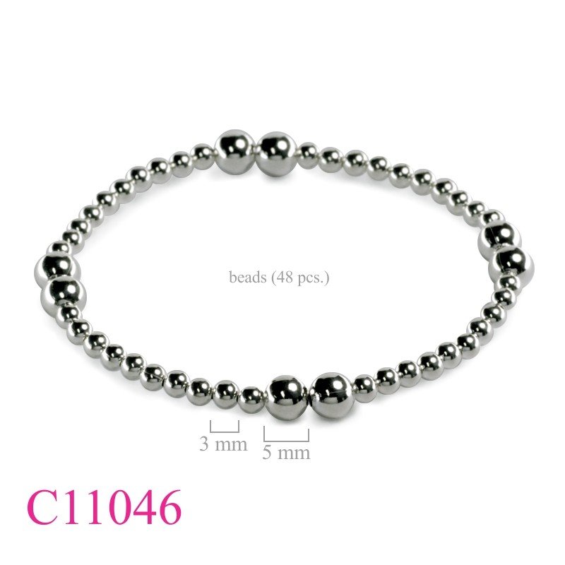 Bracelet, 3 and 5 mm silver beads (48 pcs.) with elastic string.