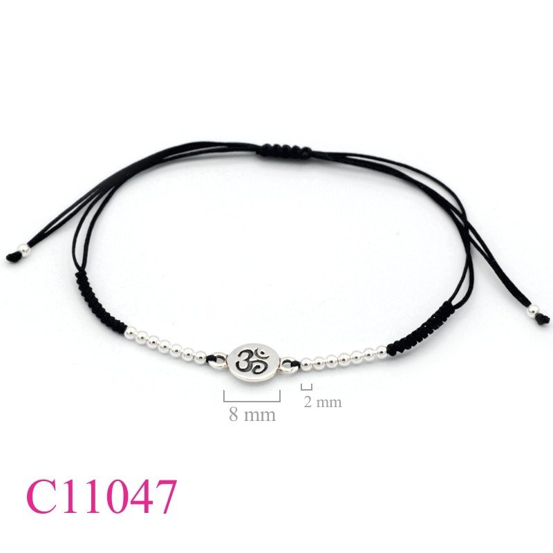Bracelet, round Om and balls with polyester string.
