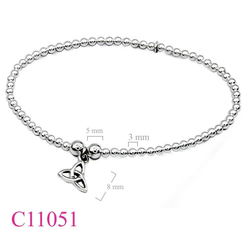 Bracelet, 3mm balls elastic string and hanging Trinity.