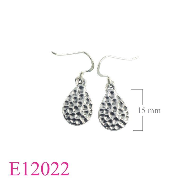 Earrings, 15mm hammered drop.