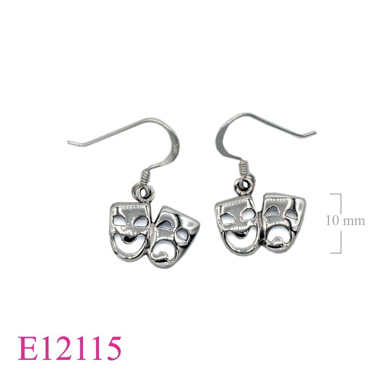 Earrings, happy & sad masks.