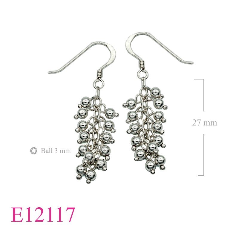 Earrings, silver beads bunch.