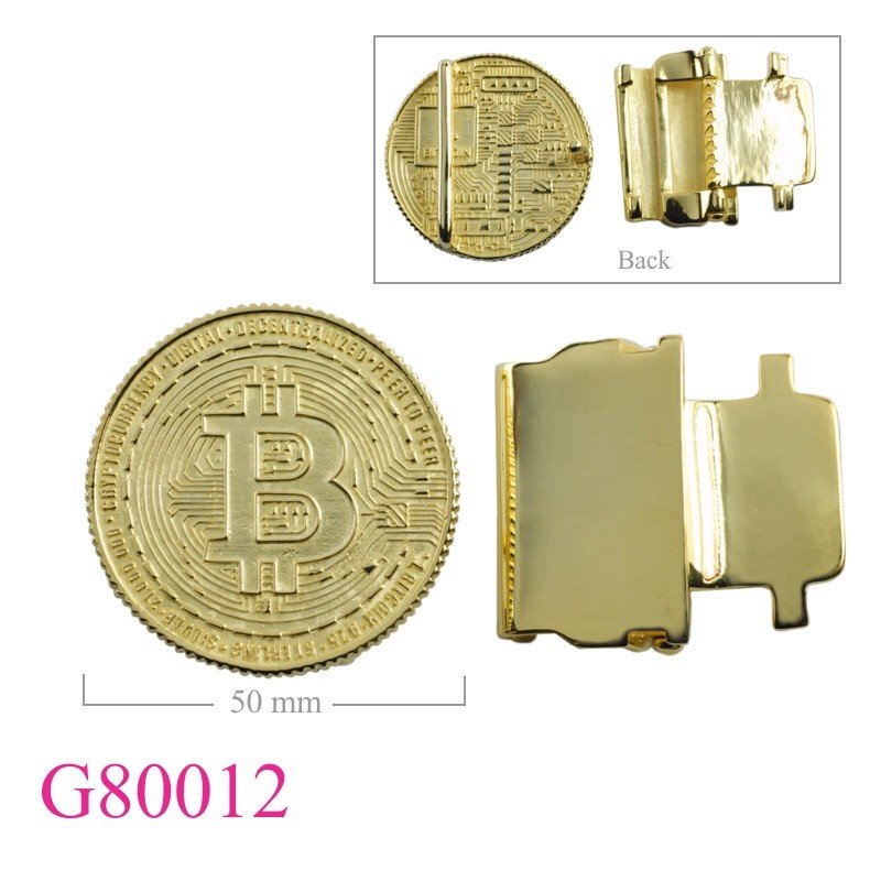 43mm Brass Bitcoin belt buckle with Flash Gold plated