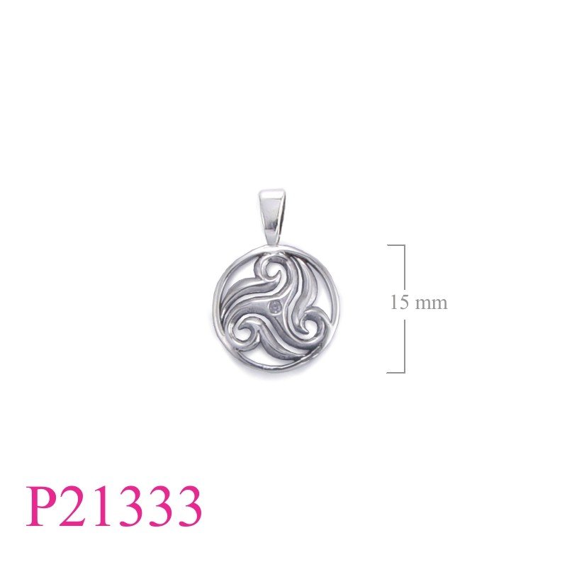 Pendant, Triskellion on round with small stone.