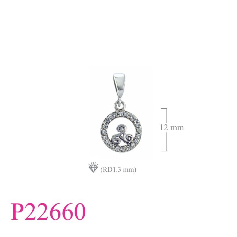 Lion Pendant, Triske Pendant, 11mm round Triske with small Crystals.