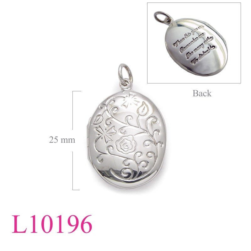 Oval Locket, 22x28mm oval with poem on back.