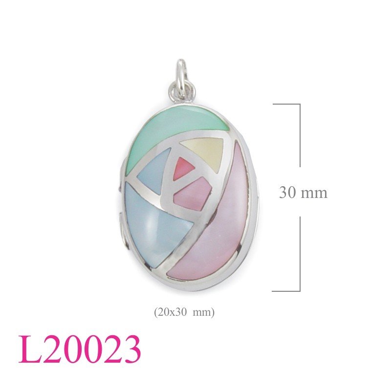 Locket, 20x30mm oval multi colours stones.