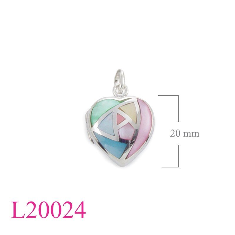 Heart Locket, 20mm  multi colours stones.