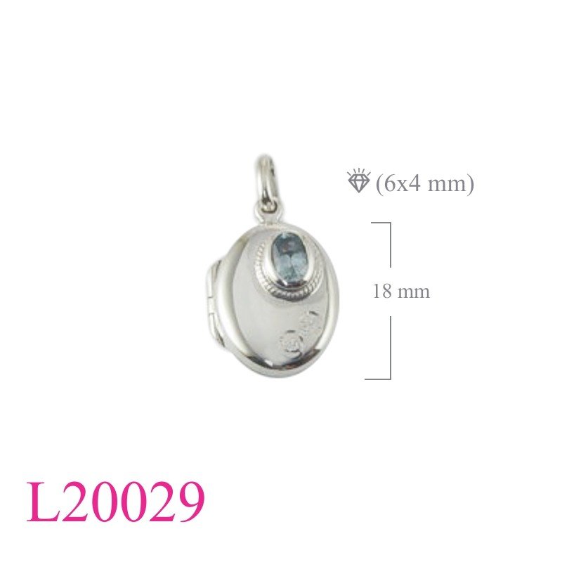 Locket, 14x18mm oval with Real Blue Topaz stone.