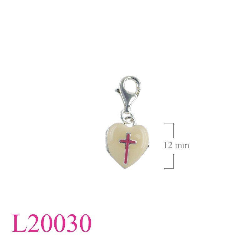 Heart locket, Locket locket, Cross locket, cross on 12mm heart. enamel.