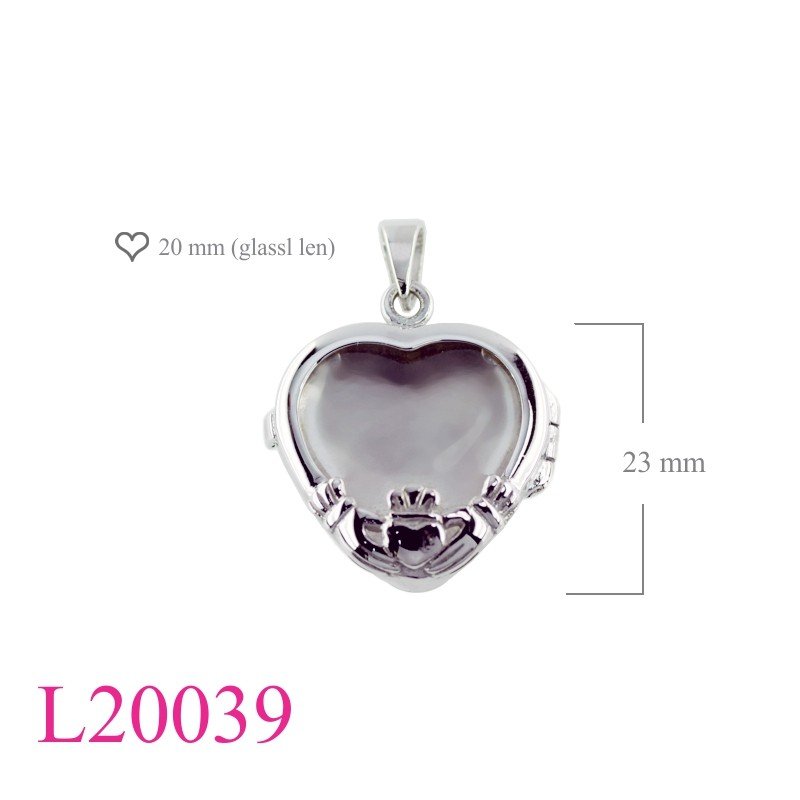 "Claddagh Locket, Heart Locket, 20mm heart Glass Claddagh design."