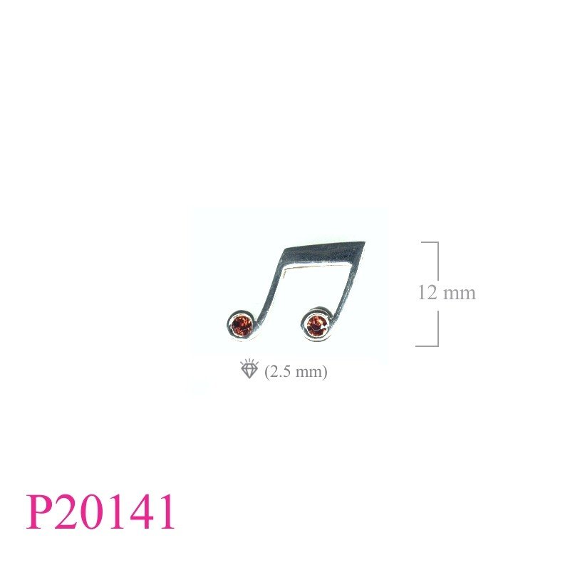 Music Pendant, Music Note Pendant,  with 2.5mm round stone.