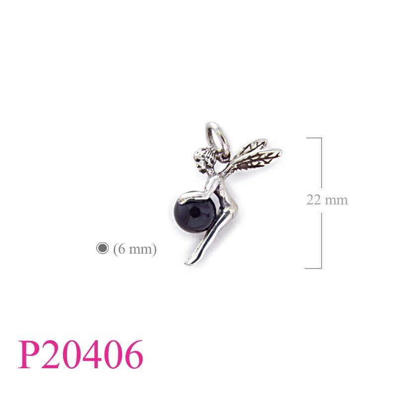 Pendant, fairy holding 6mm ball.