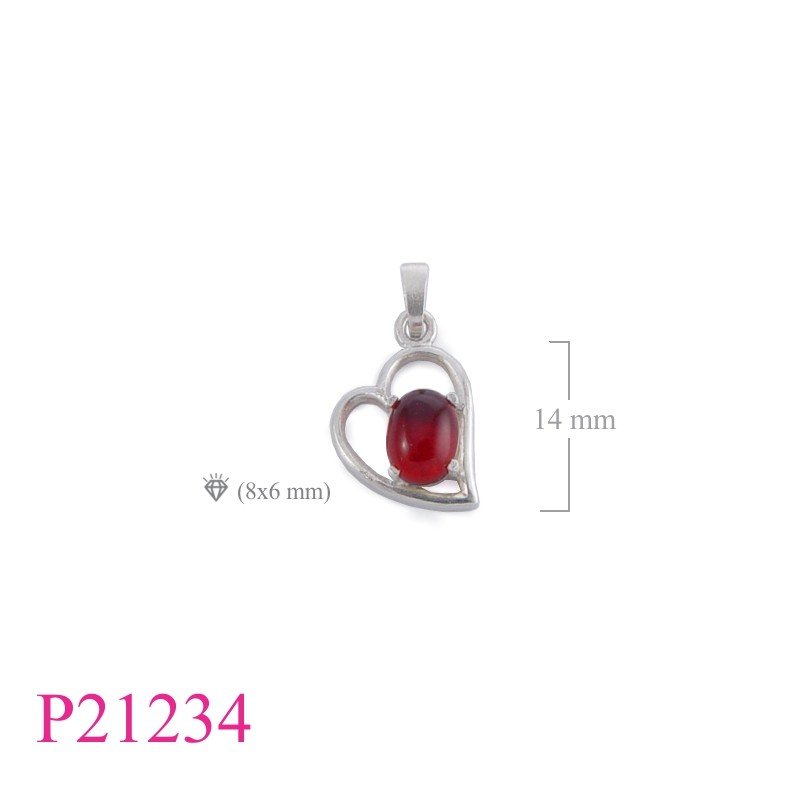 Pendant, heart shape 8x6mm oval stone.