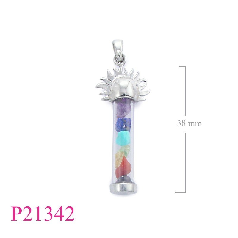 Sun Pendant, Chakra Pendant, Sun with  stones in glass tube.