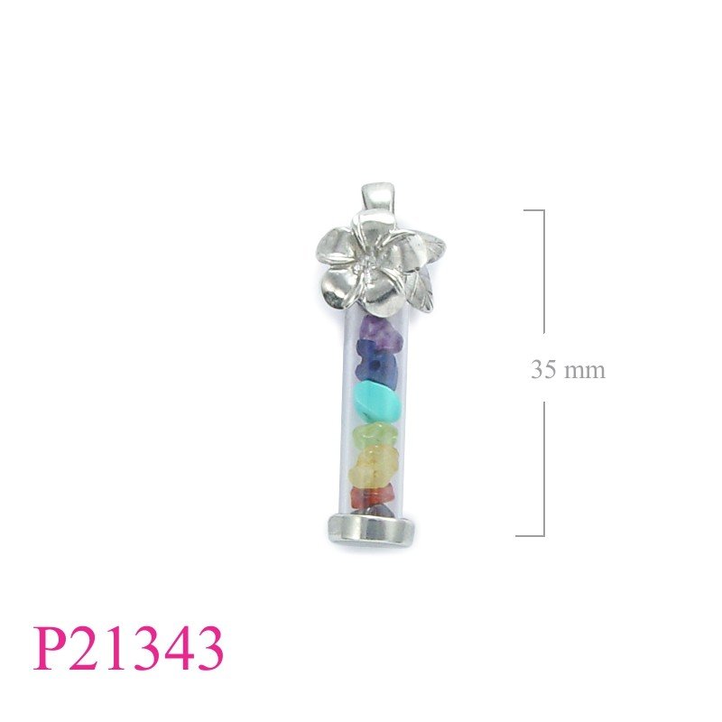 Flower Pendant, Chakra Pendant, Champac  with  stones in glass tube.