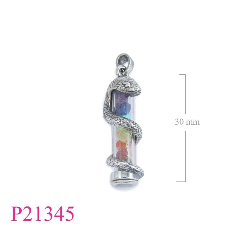 Snake Pendant, Chakra Pendant,  with  stones in glass tube.
