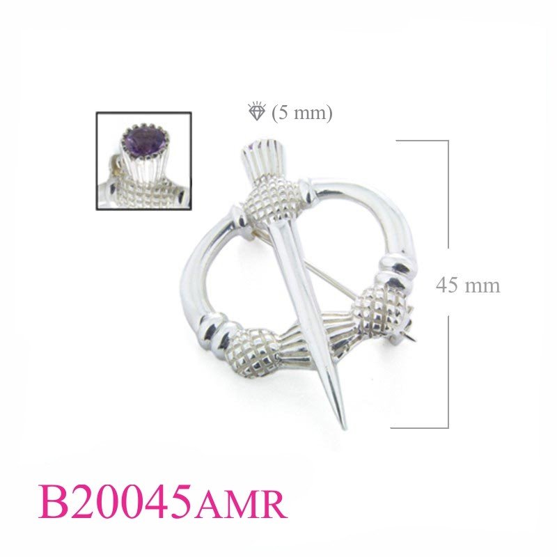 Brooch, Thistle with real Amethyst.