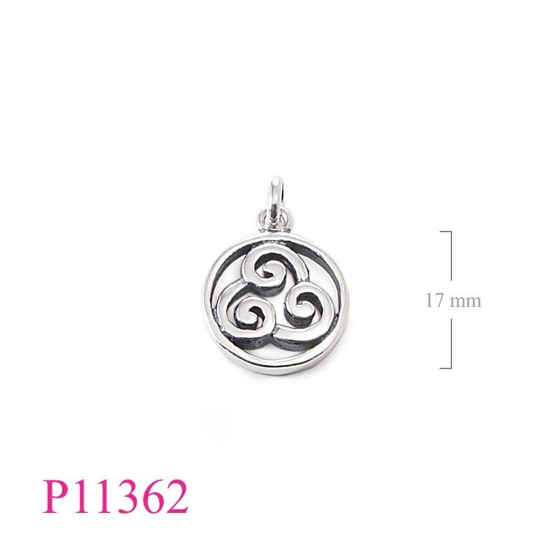 Pendant, round tri-spirals.