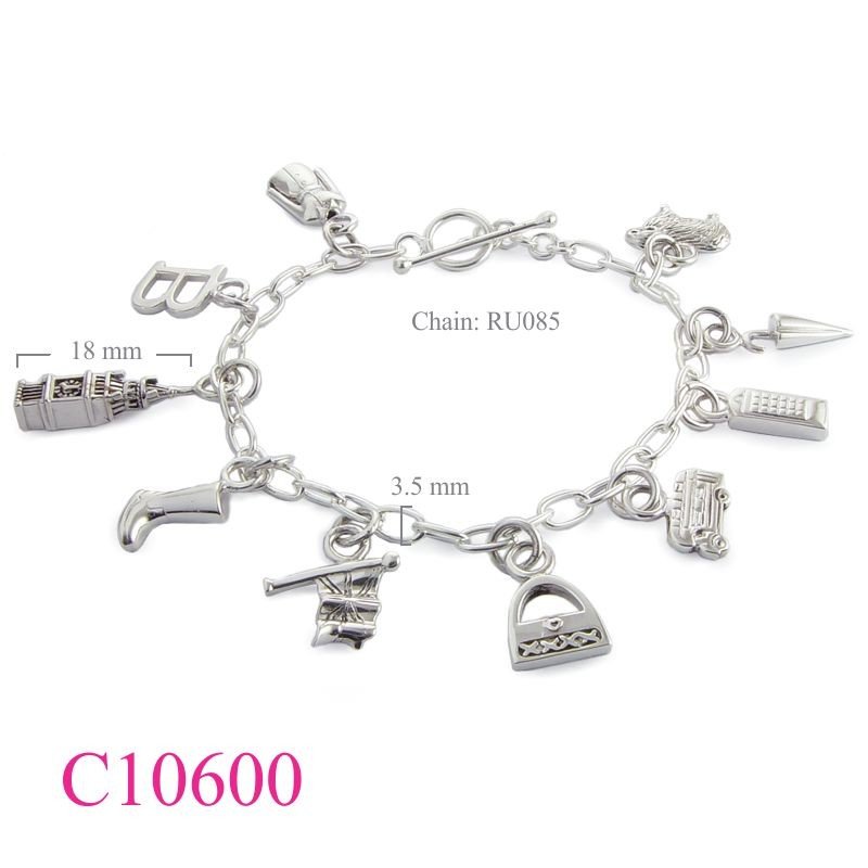 traveling England Bracelet with long oval link chain.