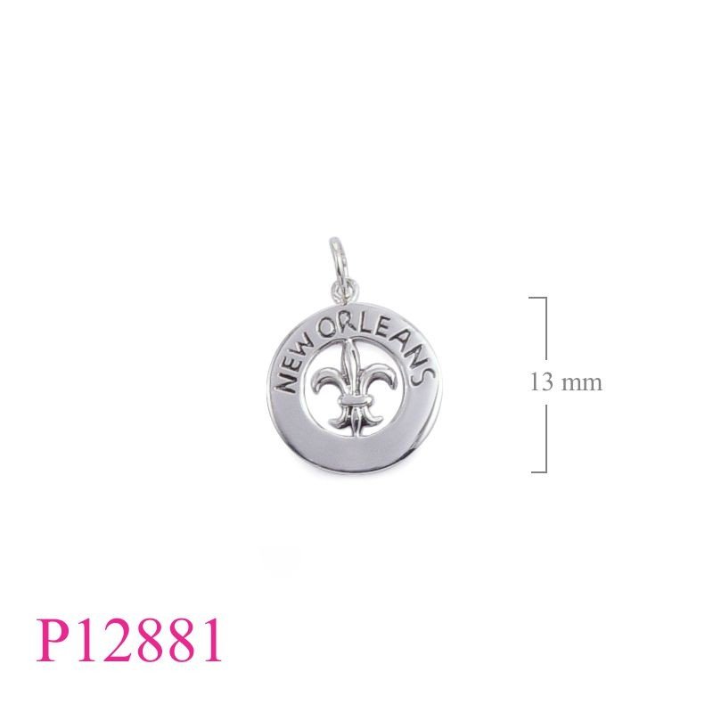 Fleur De Lis Pendant, Travel Jewelry Pendant, Fleur de lis in New Orleans round tag.
