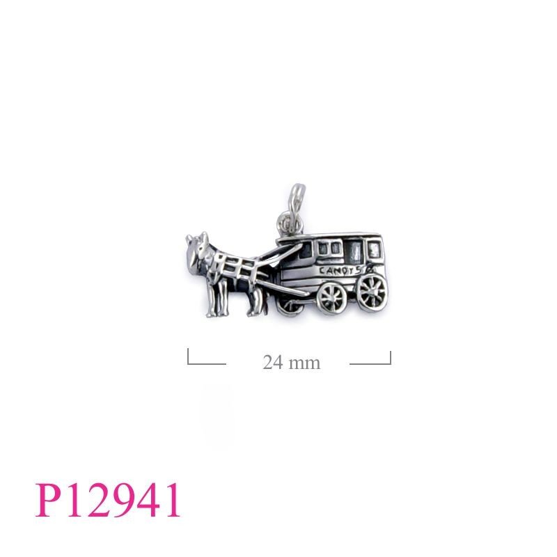 Horse Pendant, Travel Jewelry Pendant,  and cart.