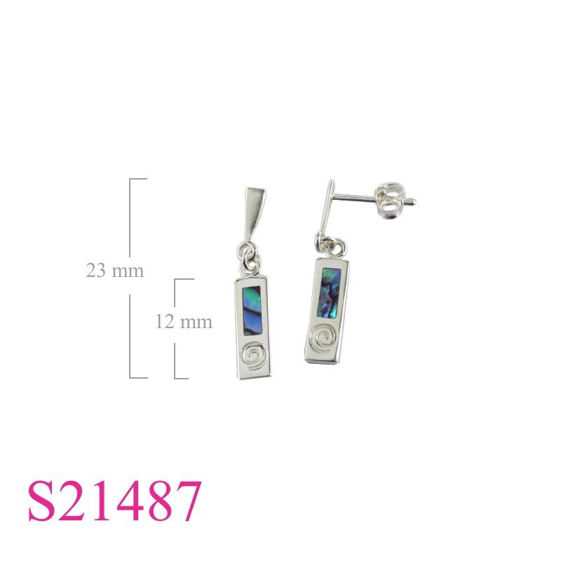 Earrings, 2 sides rectangle and spiral.