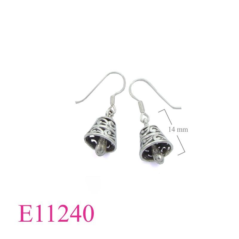 Earrings, cut out design bell.