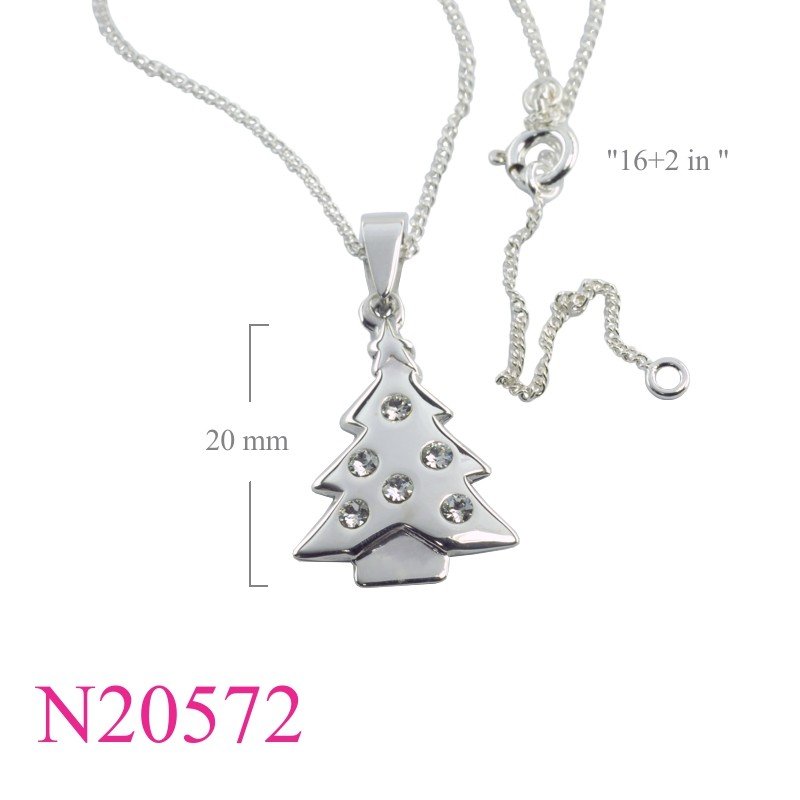 16-inch chain and Christmas tree with small Clear Crystals Necklace.