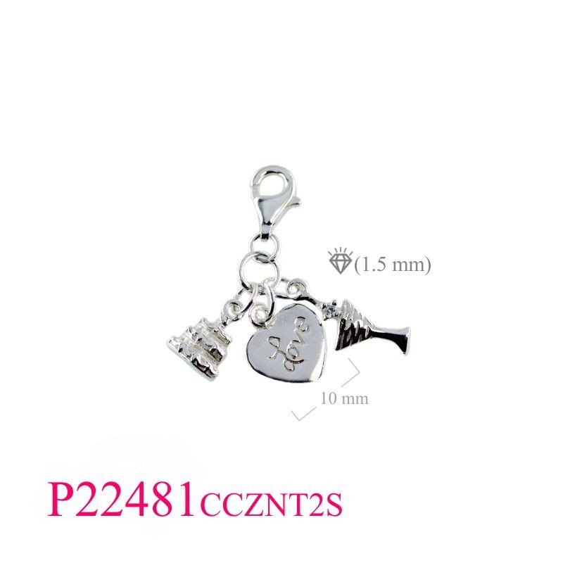 heart, cake, wine glass Pendant with small CCZ 9mm clasp lock