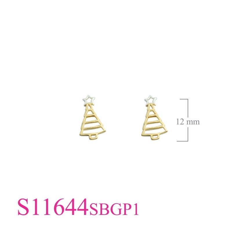 Gold Earrings, Christmas Earrings, Sandblast Christmas tree with 1 micron Gold plated.