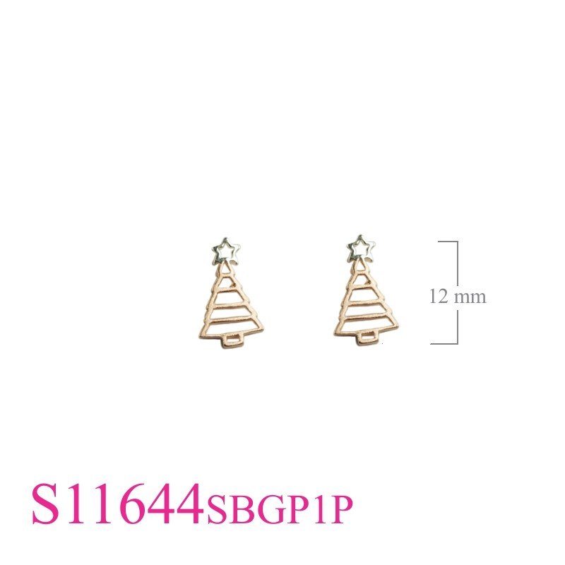 Gold Earrings, Christmas Earrings, Sandblast Christmas tree with 1 micron Pink Gold plated.