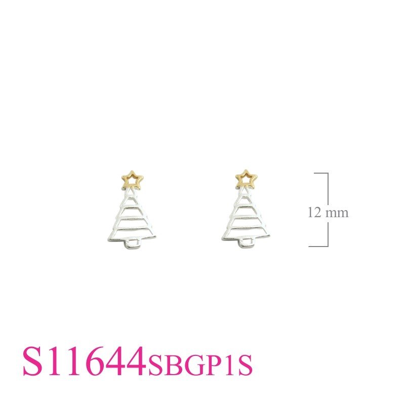 Gold Earrings, Christmas Earrings, Sandblast Christmas tree with 2 tones 1 micron Gold plated.
