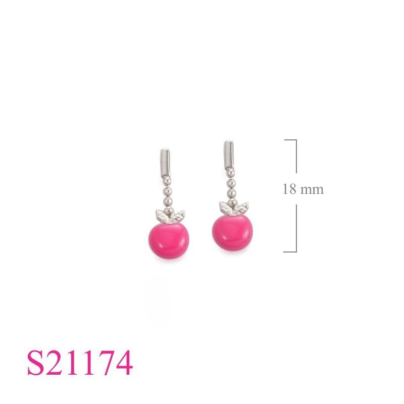 Earrings, enamel cherry and ball chain.