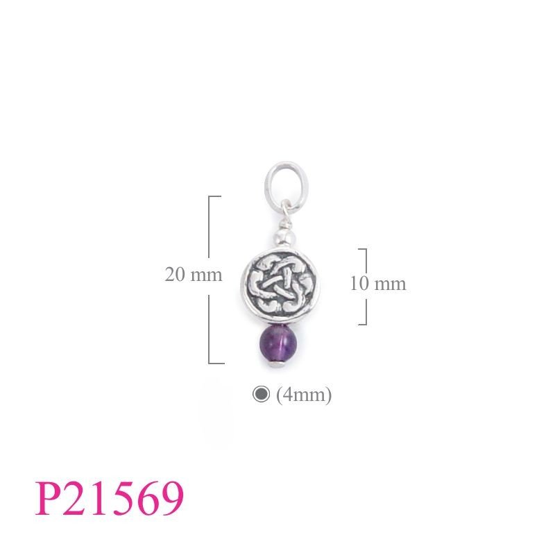 Pendant, Celtic round bead and 4mm stone bead.