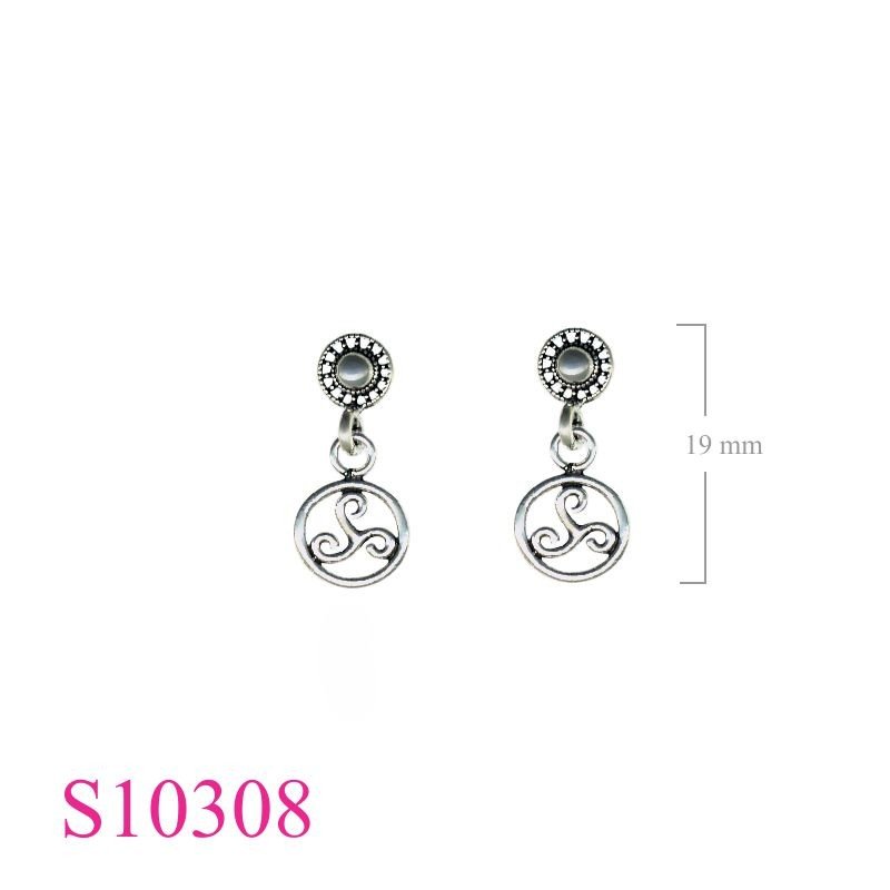 Earrings, hanging swirl.