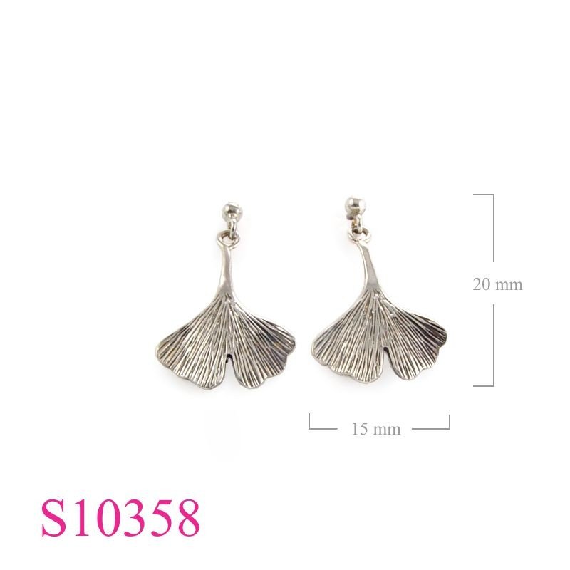 Earrings, ginkgo leaf with 3mm ball.