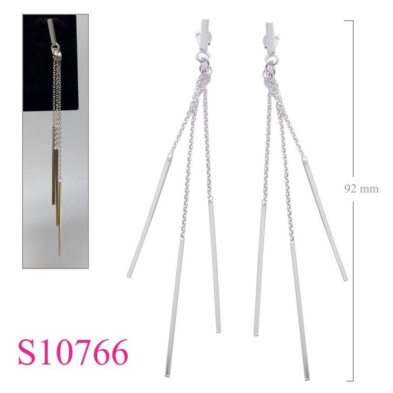 Earrings, hanging square wires.