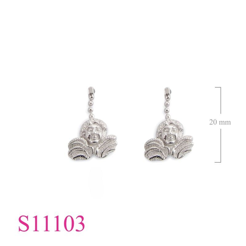 Earrings, Cupid head and ball chain.