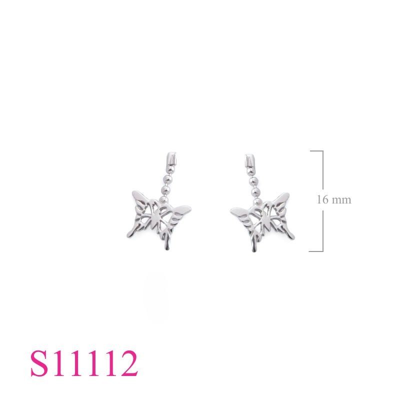 Earrings, butterfly and ball chain.