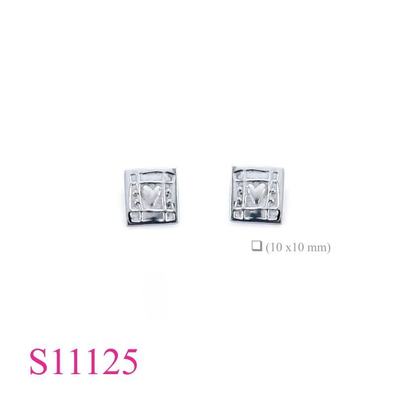 Earrings, heart on square.