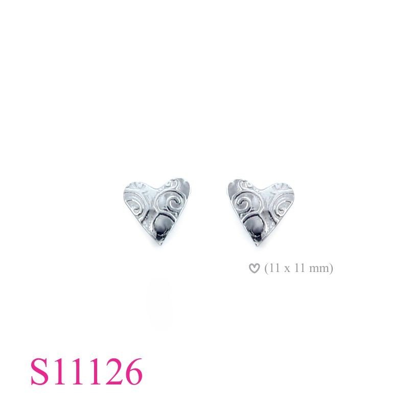 Earrings, 11mm heart graphic design.