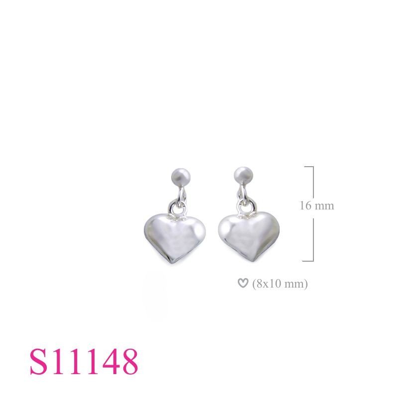 Earrings, 10mm puff heart and ball stud.
