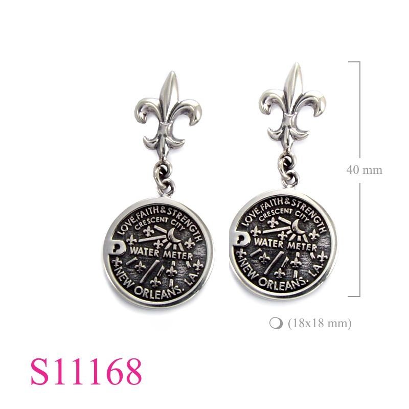 Earrings, Fleur de lis and 18mm "Water Meter".