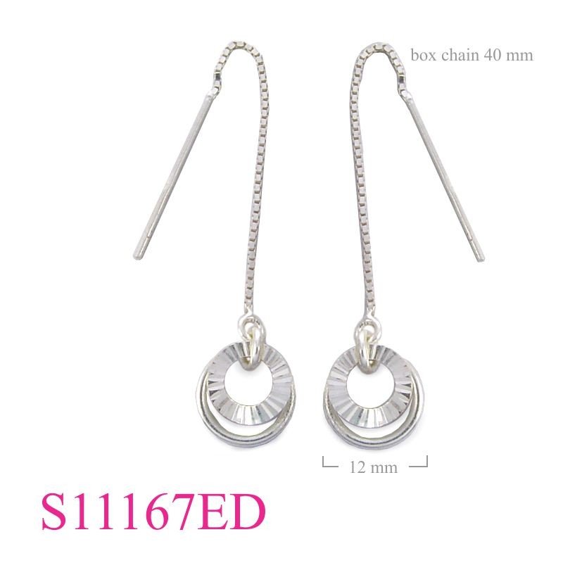 Earrings, diamond cut rounds and box chain