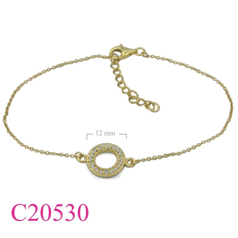 Gold Plated Bracelet, CZ Bracelet, Flash Gold plated 7+1 inches chain and O with small CCZs.