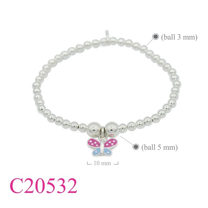 Bracelet, 44 pcs. 3mm beads elastic string and enamel butterfly enamel.