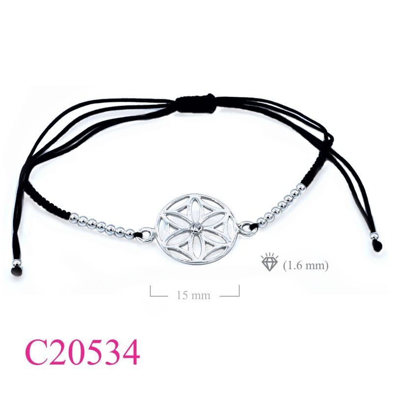 Bracelet, 15mm round Seed of Life with White Topaz and polyester string.